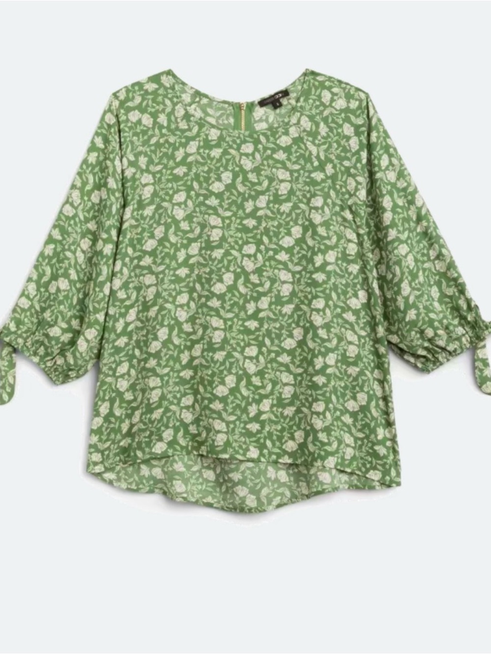 Papermoon Light Green Floral Larie-Tie Sleeve Blouse, XL